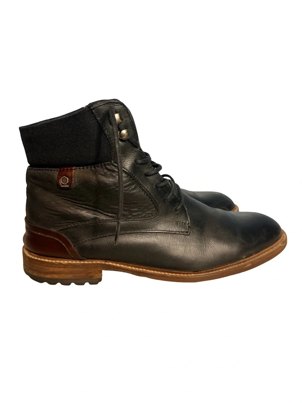 Paruno heritage chukka Men's Black Leather Lace-Up Ankle Boots Brown Accent S 9